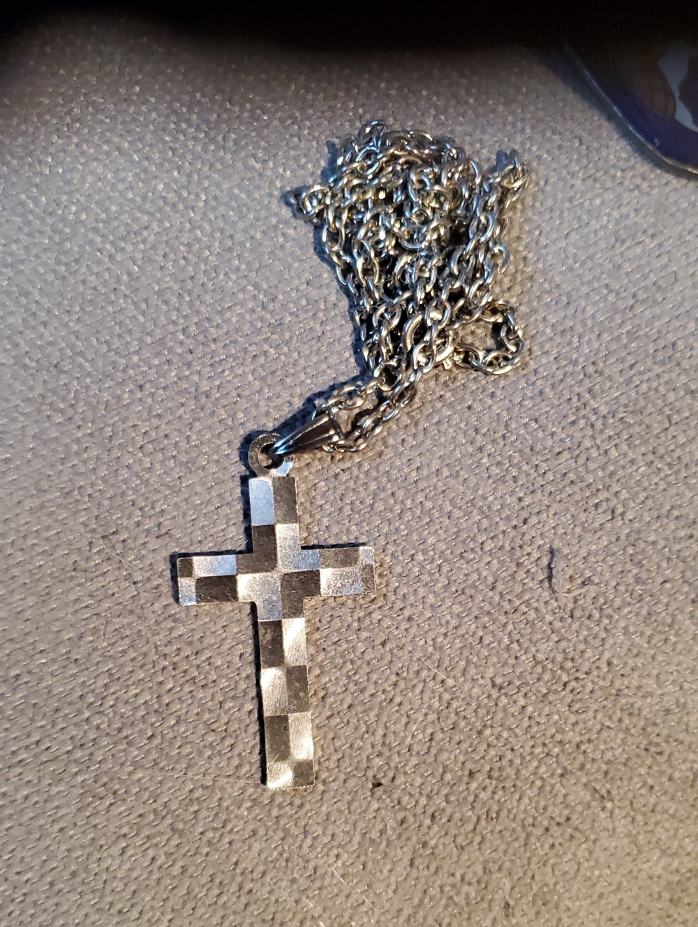 Men's Silver-Tone Checkered Cross Pendant Necklace